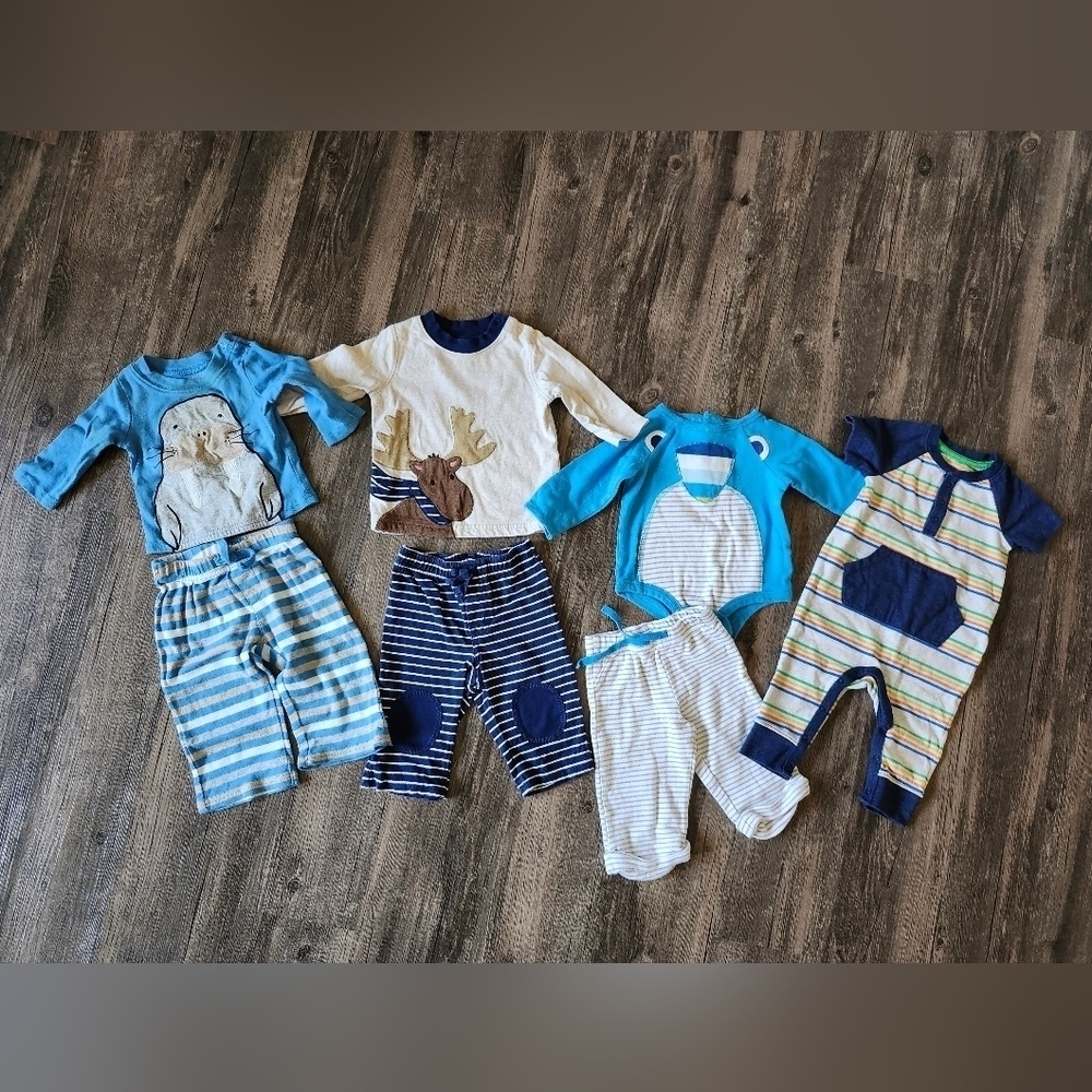 3 To 6 Month Boys Striped Animal Outfit Bundle